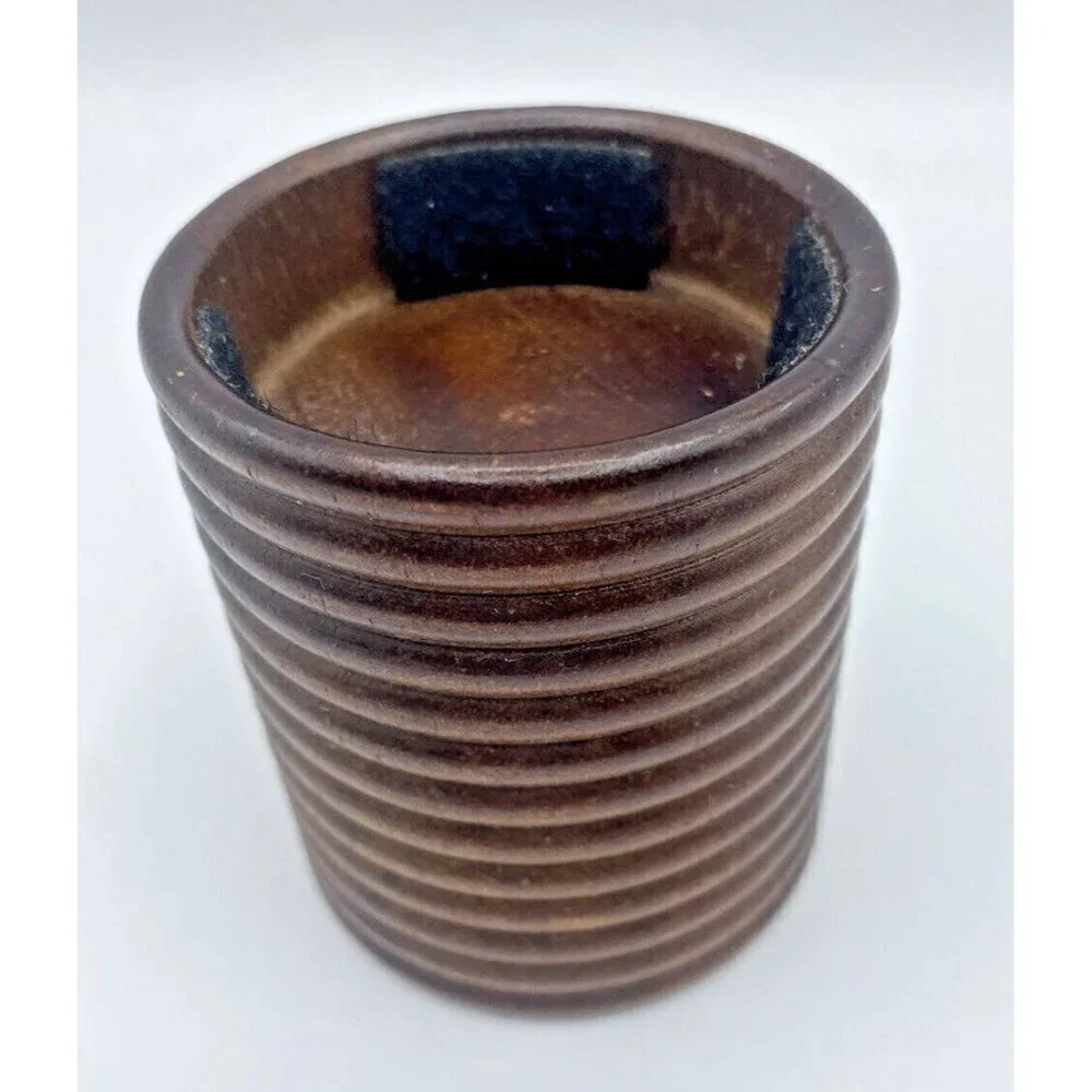 Pier 1 Candle Holder Round Wood Ribbed Elevated Brown Natural Rustic Circles